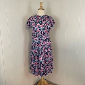 Vintage Floral‎ Short Raglan Sleeve Pleated Dress